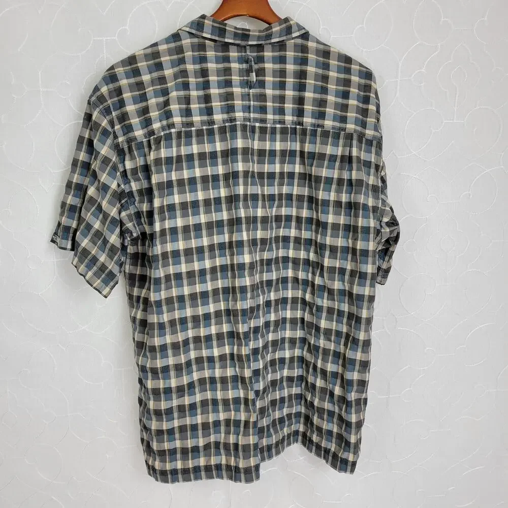 The North Face Camp‎ Shirt Mens Large Brown Tan Plaid Short Sleeve Button Up
